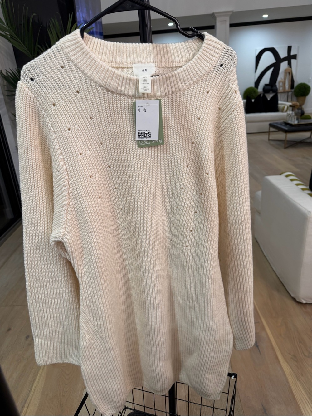 H&M Cream Ribbed Crewneck Sweater